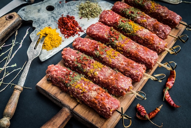 Raw kebab with spices