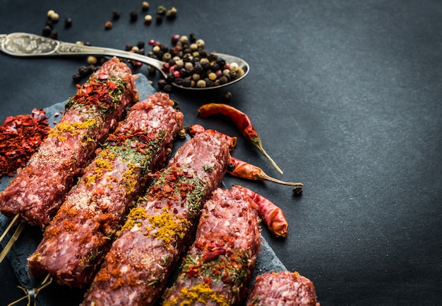 Raw kebab with spices