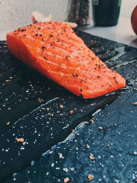 Raw marinated salmon healthy eating and mediterranean cuisine recipes styled concept