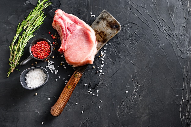 Raw meat cuts with herbs and spices