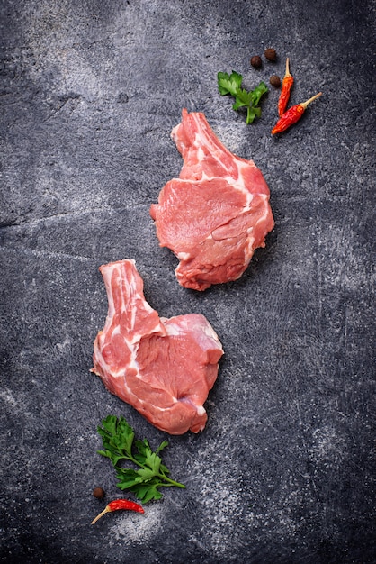 Raw meat on dark background