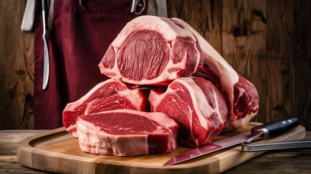 Raw meat fresh beef on wooden background