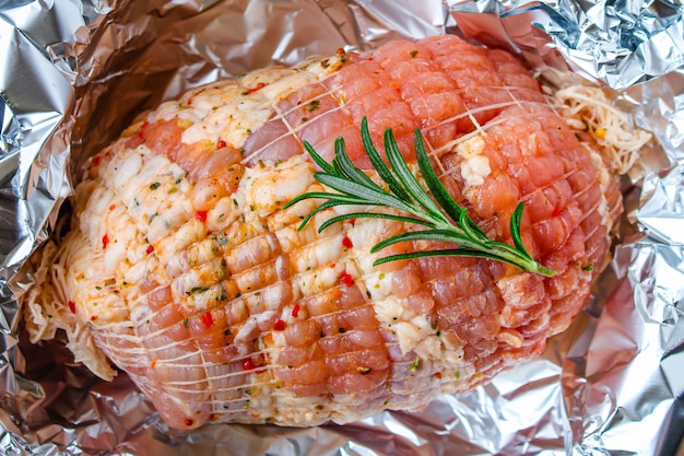 raw meat pork in roasting net