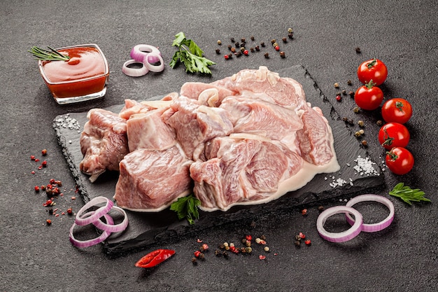 Raw meat products different parts of the body