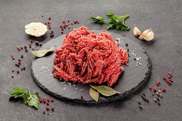 Raw meat products Veal or mixed homemade minced meat with spices