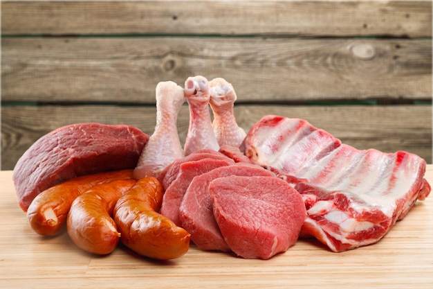 Raw Meat slices, close-up view