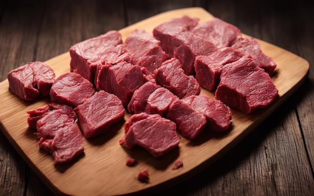 Raw Meat Slices on Natural Wood Board