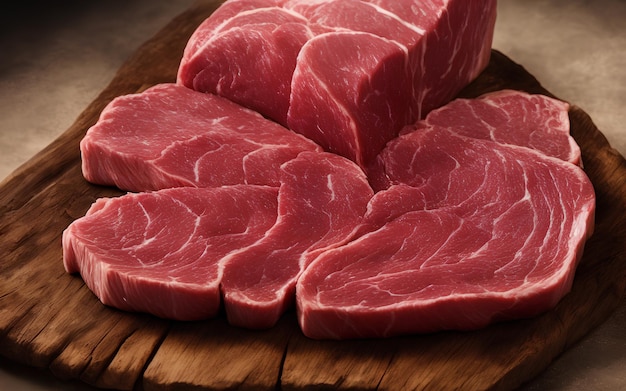 Raw Meat Slices on Natural Wood