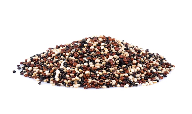 raw mix quinoa white quinoablack quinoared quinoa isolated on white background with clipping path