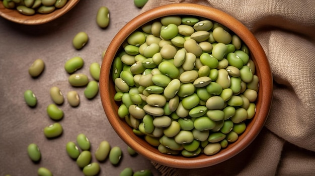 Raw Organic Fresh Green Fava Beans Top down view