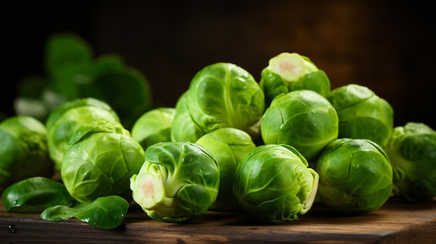 Raw organic green brussel sprouts