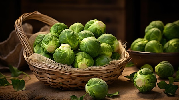 Raw organic green brussel sprouts