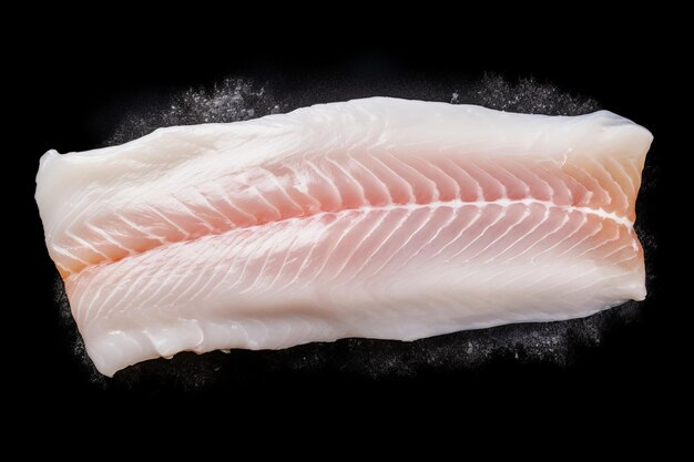 Photo raw pangasius fish fillet on black background with salt