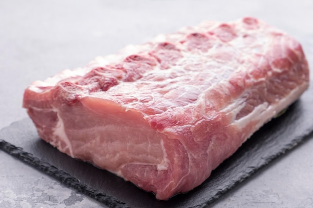 Raw pork meat on bone Closeup