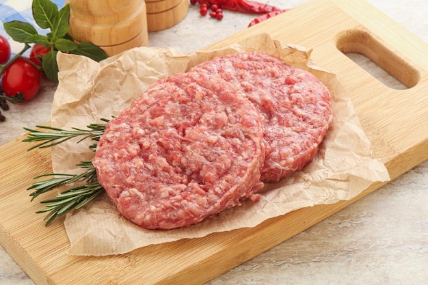 Raw pork mincet meat cutlet for burger