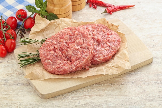 Raw pork mincet meat cutlet for burger