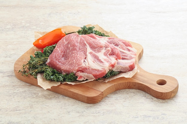 Raw pork neck for cooking