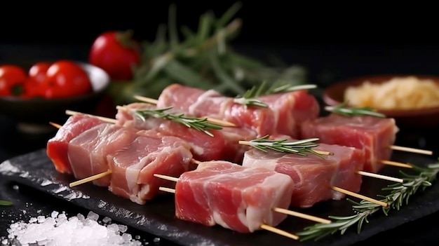 Raw pork neck skewers Generative AI