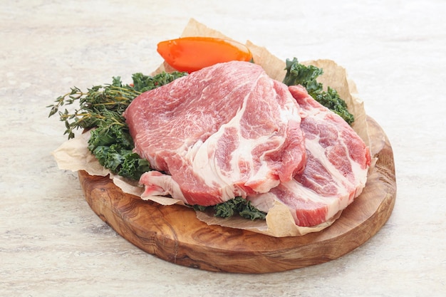 Raw pork neck slice steak for cooking