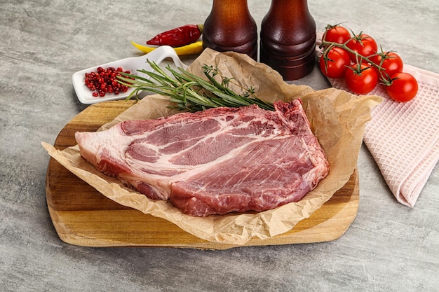 Raw pork neck steak for coocking