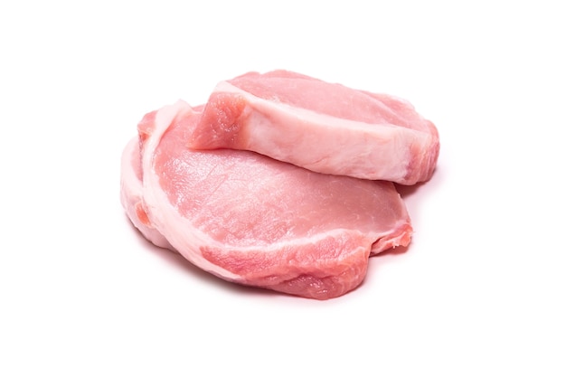 Raw pork pieces isolated on a white surface