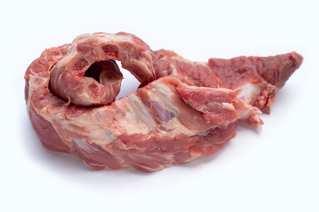 Raw pork ribs on white background.