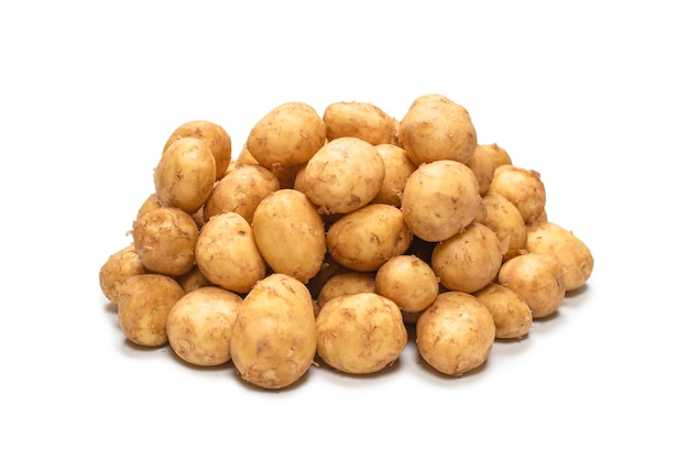 Raw potato isolated on a white surface. Top view.