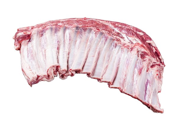 Raw rack of lamb ribs Isolated on white background top view