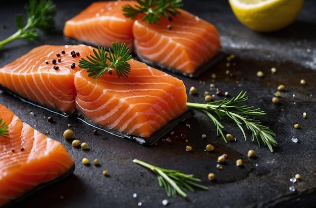 Raw salmon fillets