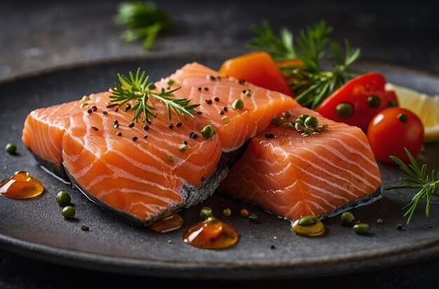 Raw salmon fillets