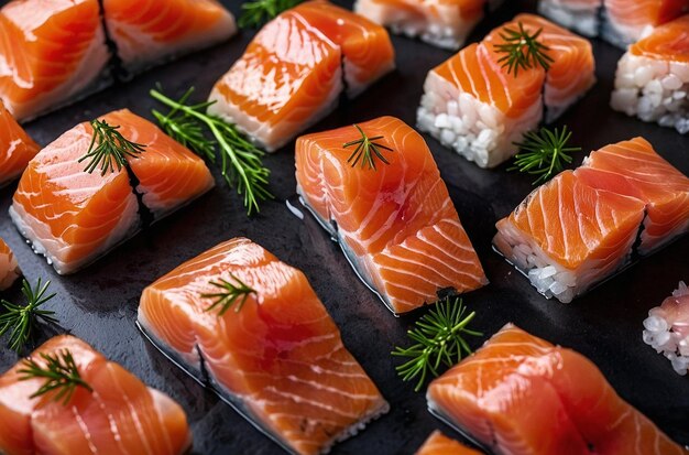 Raw salmon meat