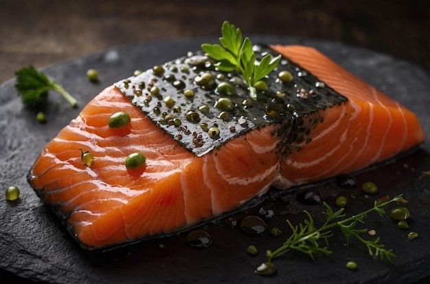 Raw salmon steak on the kitchen table