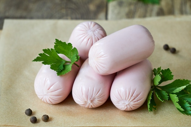 Raw sausages with parsley