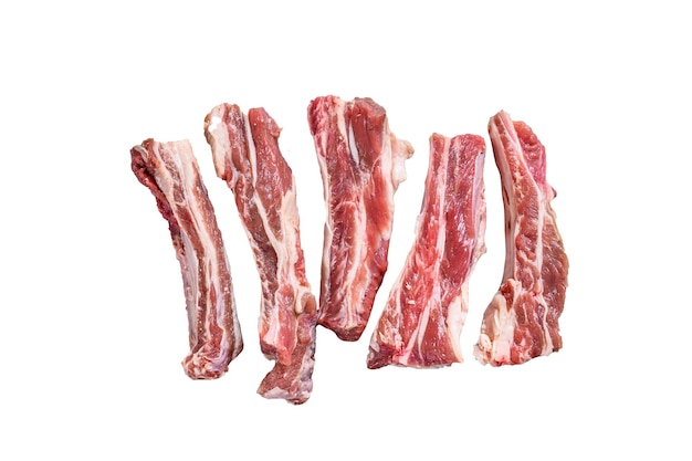 Raw sliced veal spare loin ribs Isolated on white background