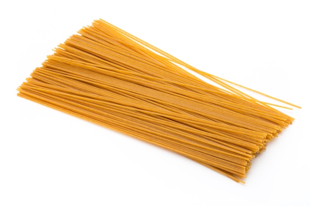 Raw spaghetti on the white background