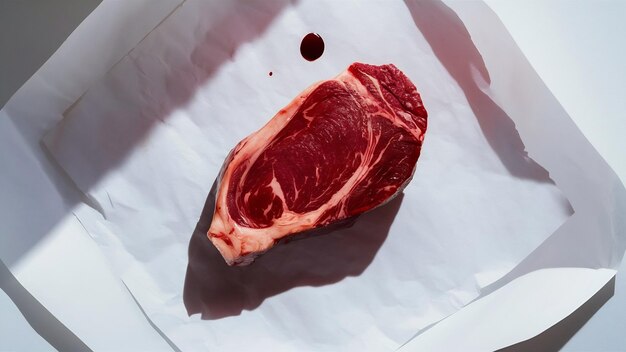 Raw steak on white paper