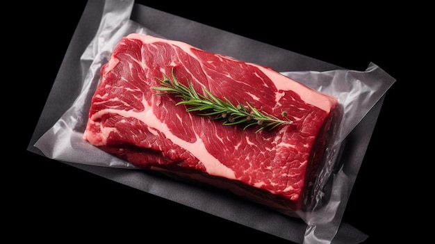 Raw Striploin marbled beef steak vacuum packed