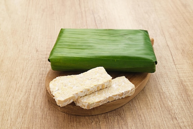 Raw Tempeh, Tempeh or Tempe, Indonesian traditional food, made from fermented soybeans.