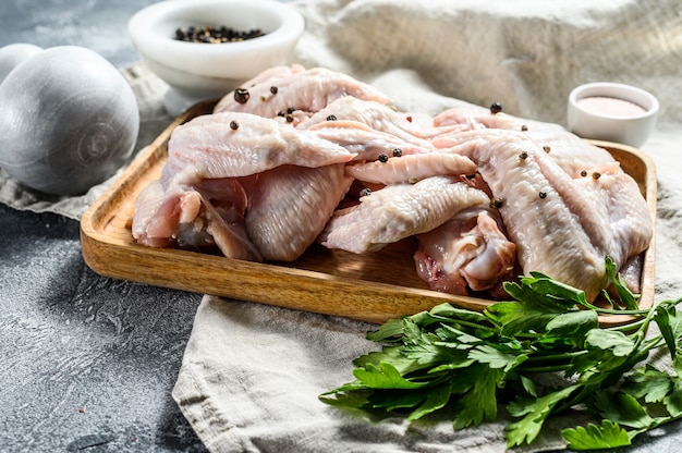 Raw Turkey wings, Farm organic poultry, Top view.