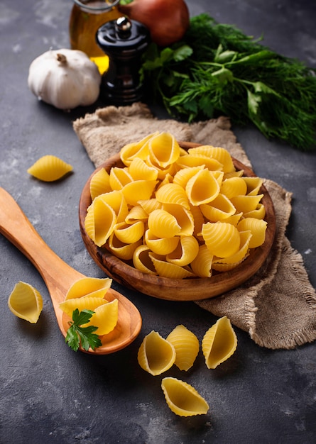 Raw uncooked italian conchiglioni  pasta