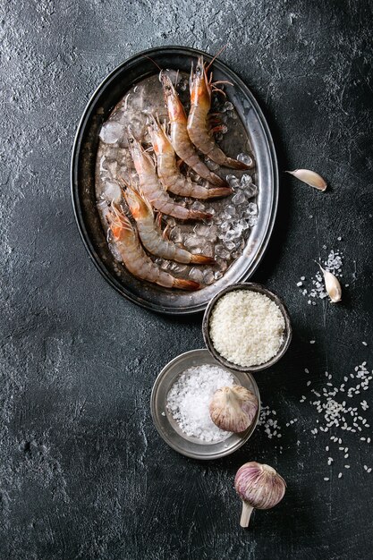 Raw uncooked prawns shrimps