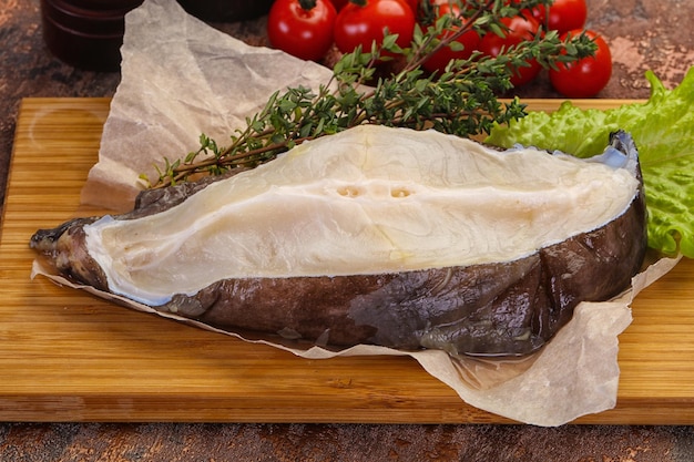 Raw wolffish steak