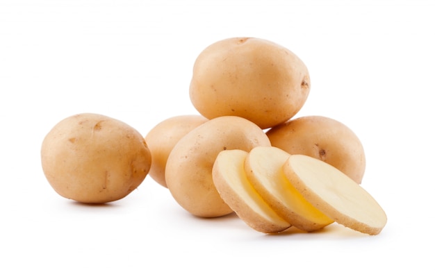 Raw yellow potato isolated on white background