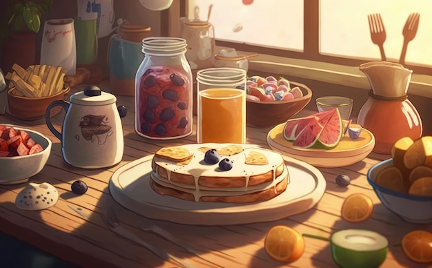 rawn fresh healthy breakfast watercolor breakfast food illustrations ai generated