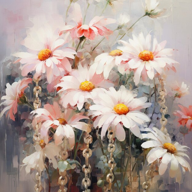 Raymond swanley pink and white daisy silver chain Ai generated art