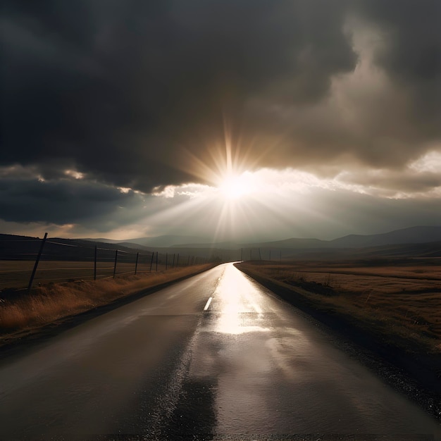 Rays of sunlight breaking through the clouds after a thunderstorm