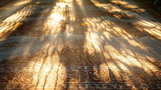 Photo rays of sunlight kiss the floating carpet illuminating the intricate patterns and designs