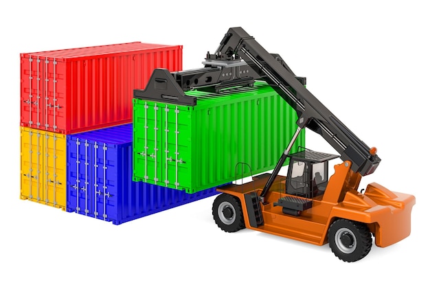 Reach stacker and cargo containers 3D rendering