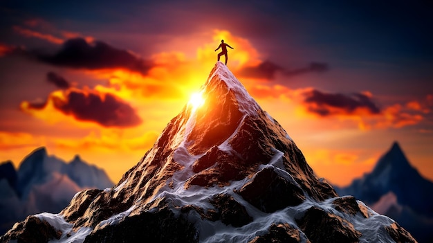 Photo reaching the top of a mountain symbol of achieving success