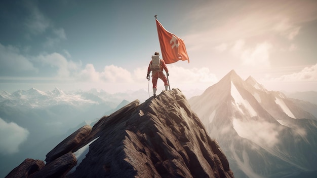 Reaching your goals concept mountain climber following path to flag on top of mountain Generative AI